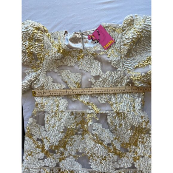 Anthropologie THML Gold White Puff Sleeve  Dress NEW Large SHOWER Wedding - Picture 16 of 16